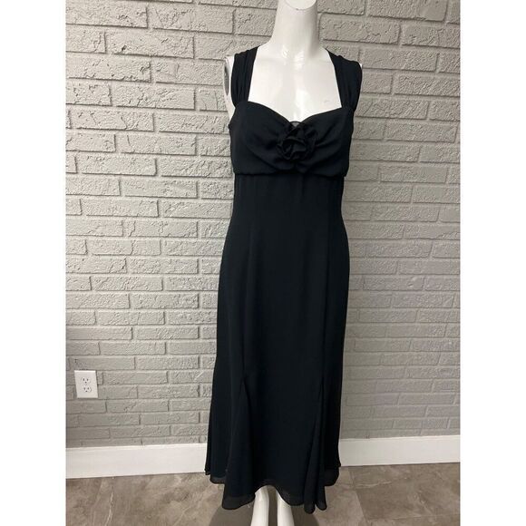Jessica McClintock Gunne Sax Black Rosette Flounce Hem Dress Size 9/10 - Picture 1 of 9